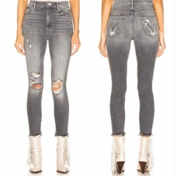 Mother High Waisted Looker Ankle Chew Scene of the Crime Grey Jeans Size 24 - Picture 1 of 14